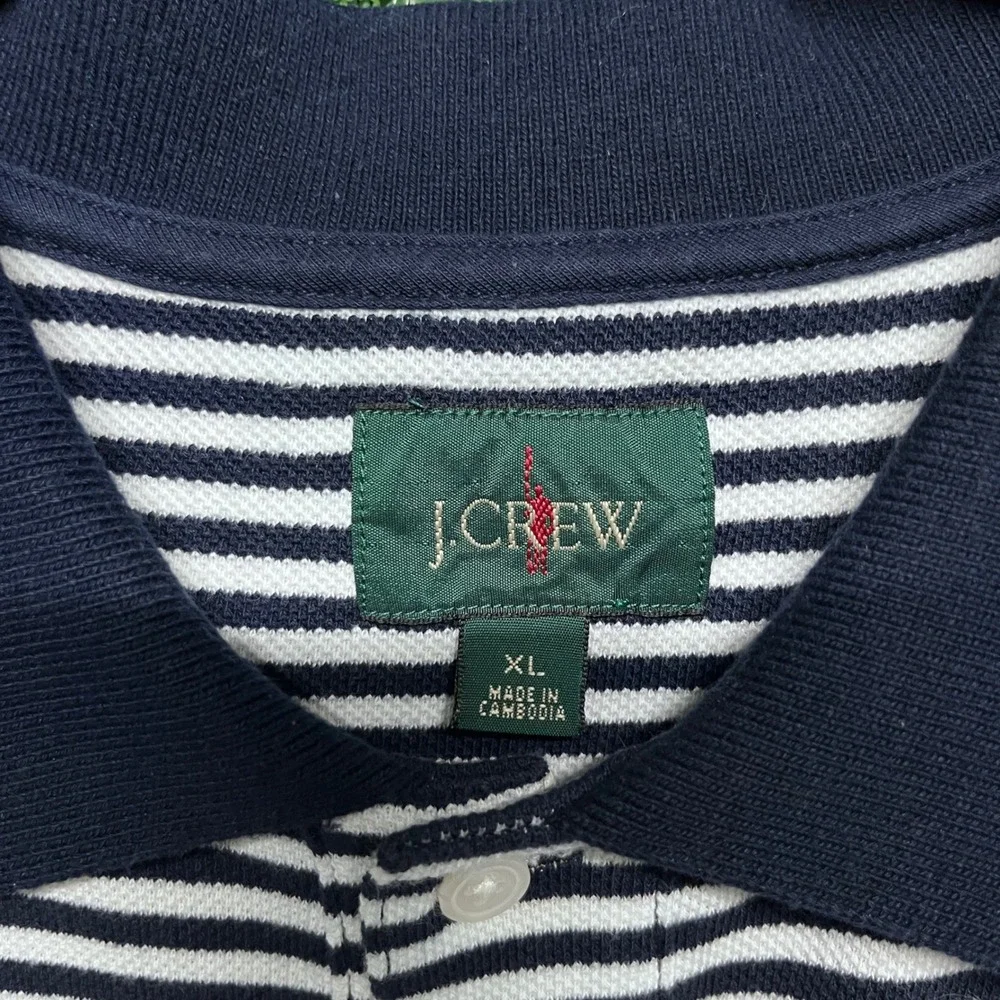 J‎ Crew Oarsman Men's Polo Shirt XL Navy White Striped Short Sleeve Casual 3246